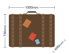 Maximum baggage size allowed is 1000mm x 750mm x 600mm.