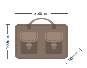 Minimum baggage size allowed is 250mm x 100mm x 50mm.